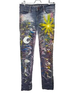 American Eagle Hand Painted Low Rise Skinny Jeans Women’s Sz 00 Upcycled